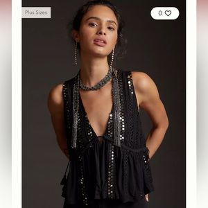 NWT Anthropologie Forever That Girl Sequined Deep V Crop Top in Size Petite XXS